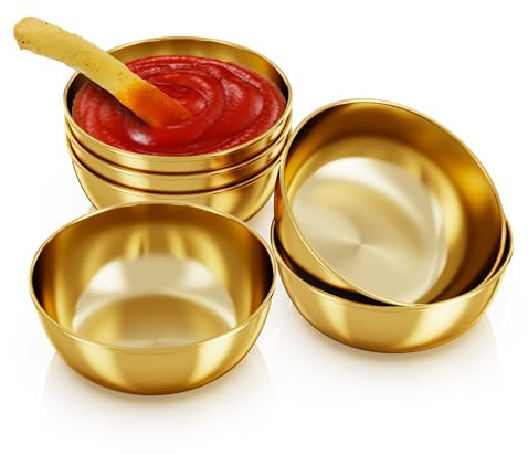 Lot de 6 petits bols à sauce en acier inoxydable, bols ronds individuels pour plats d'accompagnement, bol à sauce à sushi, bol à ingrédients pour préparation, condiments (doré)