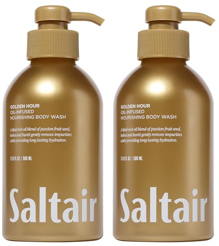 Saltair Body Wash 2-Pack – Moisturizing Body Wash with Vitamin E & Hydrating Oil Blend – Scented Shower Gel for Women and Men – Golden Hour Scent, 2x 17oz – Vegan, Cruelty-Free, Paraben-Free