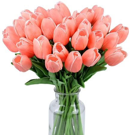 XIANNVXI 15 Pièces Tulipe Champagne Couleur Fausses Tulipes Artificielles Tulipes Fleurs pour Décoration de Chambre Décoration de Mariage 14 Pouces