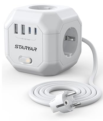 4 Fach Steckdosenleiste Würfel mit USB 4000W/16A mehrfachsteckdose Würfel, Steckdosenwürfel 2M Verlängerungskabel, Mehrfachstecker Power Cube mit Schalter, Steckdose Cube Steckdosenadapter für Büro