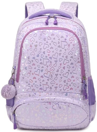 Jumpopack barn skolväskor skolväskor jordgubbar grundskola skolväska flicka 1. Klass barnryggsäck med bröstrem, lila, L, Klassisk