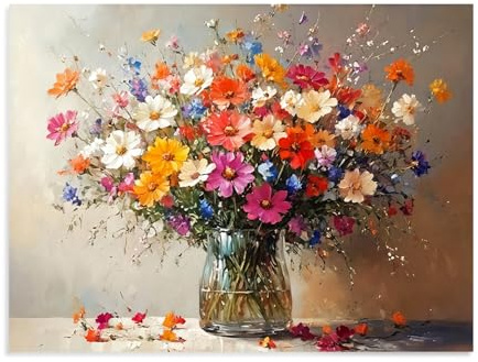 Dazzlewall Vintage Blumen Bild, Farbiges Gänseblümchen Gemälde Wandbild für Wohnzimmer Schlafzimmer Badezimmer Deko, Blumen Oil Painting Poster 12×16 in Ungerahmt