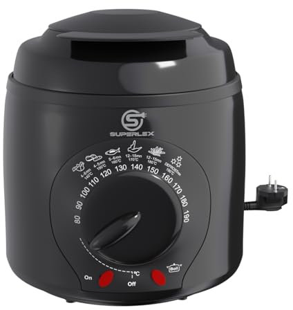 SUPERLEX Friggitrice con grasso, 1 l, elettrica, 950 W, compatta, mini friggitrice ad olio con regolazione della temperatura, filtro in acciaio inox, per patatine fritte, pollo, pesce, snack per