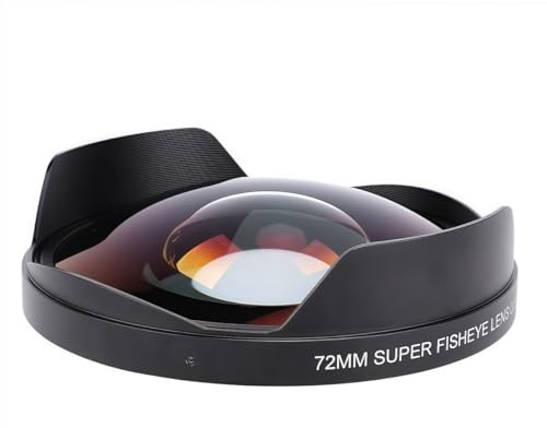 XUMIUZIY Lentille Fisheye de 72MM 0,3X pour la Caméra, Activité Professionnelle à 180° Grand Angle Fisheye avec Capuche, Longueur Focale de 35MM-100MM, Support de Filetage de 72MM