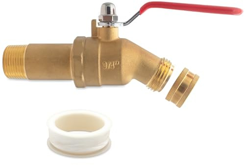 Hoeine Water Heater Drain Valve 3/4 MNPT Full Port - Brass Sediment Flush Valve with 2 Inch Shank, 180° Handle Garden Hose Adapter Hot Water Heater Replacement Parts Fast Drain Tool Kit