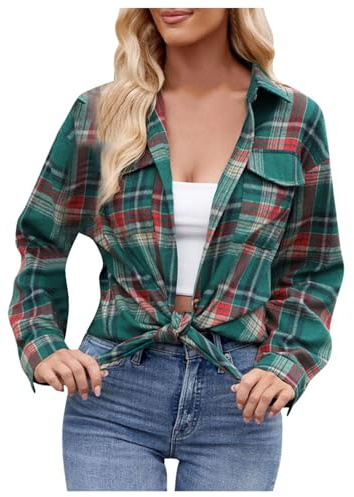 Chemisier traditionnel à carreaux pour femme - Chemise à manches longues - Chemise à carreaux - Chemise de bûcheron - Chemisier élégant - Chemise traditionnelle - Rouge/bleu/vert, vert, M