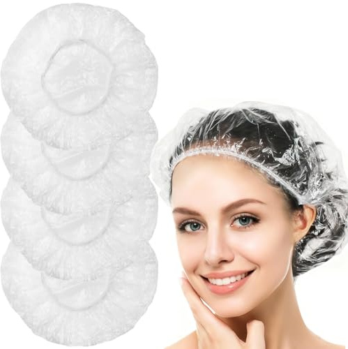 200 Stück Duschhaube Damen, Transparent Haarduschhaube Wasserdichte Duschkappe Elastische Haarhaube Haarduschhaube Damen Shower Cap Hair Bonnet, für Salon Spa Dusche Küche Hotel Reise Zuhause (52cm)