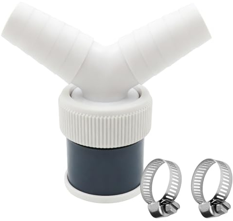 Axvxby Washing Machine Waste Splitter Y Adapter for Dishwasher and Washing Machine Dual 18-24mm Inlet to 40mm Outlet Pipe with 2 Hose Clamps Space Saving