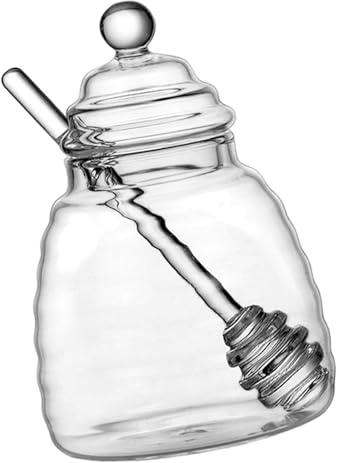 Gcljlmy honungsglas, honungsdispenser med slev och lock, honungsbikruka, glas, honungsbehållare, honungsbehållare för fest, kontor, kök (500 ml)