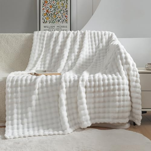 Hixingo Couverture Douce et Confortable Plaid Polaire Plaid Tout Doux Couverture Chaude Polaire, Poilu Douce Et Moelleuse pour Canapé-Lit et Canapé (Blanc,100x150cm)