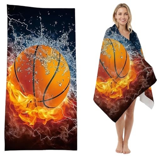 Pallacanestro Telo Mare, Pallacanestro Telo Antisabbia Mares Coperta da Spiaggia Teli Mare Microfibra Coperta da Spiaggia da Viaggio Leggero e Portatile Doccia Asciugamano per Yoga,Piscina,Sauna