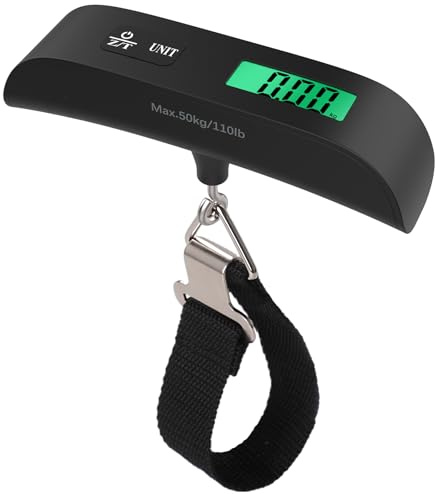 Digitale Kofferwaage Gepäckwaage,GeeRic Gepäckwaage Travel mit Temperatursensor,50KG / 110 lb Hängewaage Digitalwaage Fischwaage Batterie im Lieferumfang enthalten