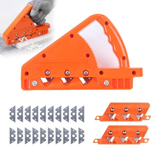 Kantenhobel für Gipskarton mit 45° und 60°, Robust Gipskarton Schneider | Gipskartonplatten Schnellschneider inklusive 20 Ersatzklingen für Gipskarton, Trockenbau, Handgehobeltes Holz