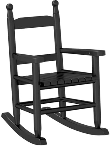 Sedia a dondolo per bambini, in legno massiccio di pioppo, con braccioli e rete a doghe, 36 x 46,5 x 57 cm, per soggiorno, camera dei bambini, giardino, per rilassarsi e dondolare, colore: nero