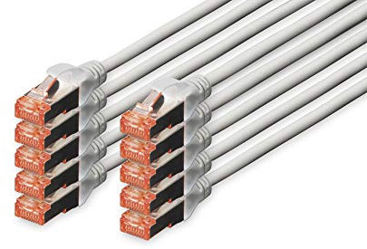 DIGITUS Câble LAN Cat 6 - 3m - 10 pièces - RJ45 Câble réseau - S/FTP Blindé - Compatible Cat 6A & Cat 7 - Gris