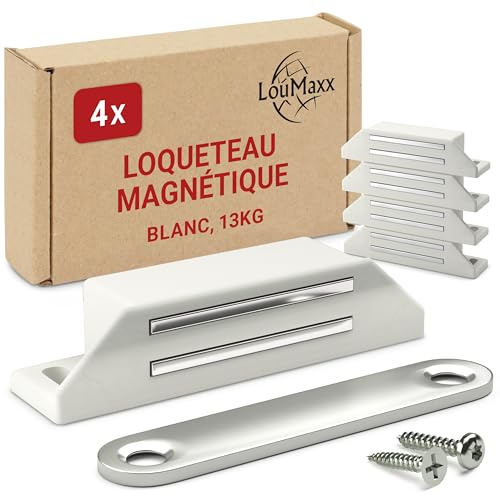 LouMaxx - Lote de 4 cierres magnéticos extra fuertes - Fuerza de sujeción 13 kg - Juego de 4 imanes de puerta - Cierre magnético - Armario magnético - Cierrapuertas magnéticas - Puerta de armario