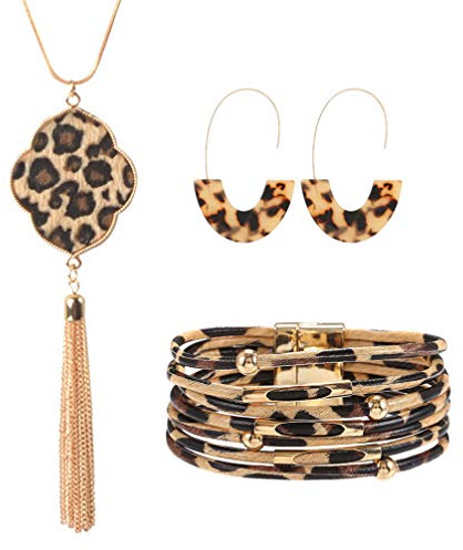 Holibanna Kit Parure Bijoux Léopard Femme - Boucles D'Oreilles Pendantes Et Bracelet En Alliage Élégants Pour Cadeau Et Usage Quotidien