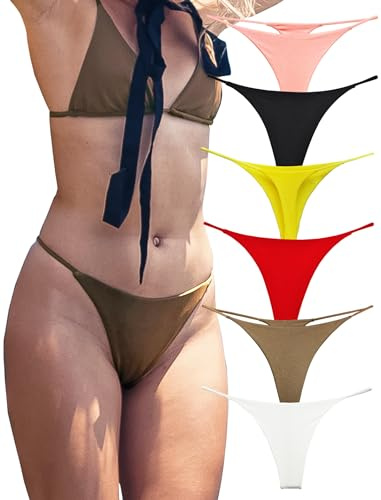 KUKU PANDA Sexy Tanga Mujer Hilo Pack de 6 G String Bragas Elástico Algodón Calzoncillos sin Costuras Thong Ropa Interior