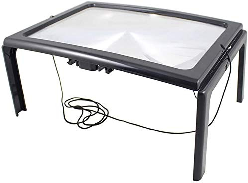 Large A4 Reading Magnifier with 4 LED Light,3X Full Page Magnifying Glass Foldable Desktop Stand Magnifier Hands-Free Rectangular Loupe Reading Aid for Seniors Low Vision Aging Eyes