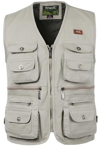 Oralidera Hommes Gilet Multi-Poches de Pêche, Photographie, Chasse - Veste Sans Manche de Plein Air Pour Journaliste et Voyage