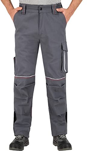 BWOLF Raptor 100% Coton Pantalon de Travail Coton pour Homme Pantalon de Travail Homme avec Poches multifonctionnelles, Poches genouillères, Bandes réfléchissantes, Gris, XL