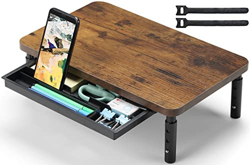 ETHU Monitor Stand Riser, 3 Height Adjustable Monitor Riser with Storage Drawer for Desk Wood Desk Organizer for Office and Home, Ergonomic Stand for Computer Printer Laptop PC iMac (Walunt)