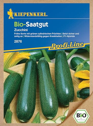 Kiepenkerl Profi-Line BIO Zucchinisamen, F1 2876 - Frühe Sorte - Widerstandsfähig - Inhalt für 8 Korn - Fruchtlänge 15-20 cm - Gemüsesamen, Saatgut