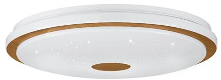 EGLO LED Deckenleuchte Lanciano 1, dimmbare Deckenlampe mit Fernbedienung | Deckenbeleuchtung mit Kristall-Effekt aus Metall, Holz und Kunststoff in Weiß und Braun, warmweiß-kaltweiß, Ø 50 cm