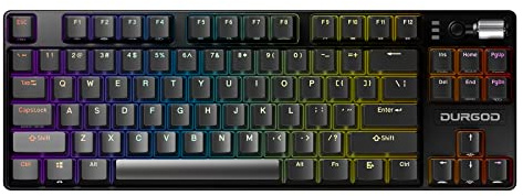 DURGOD TGK 300 Mechanical Gaming Keyboard for Windows Mac PC Laptop Tablet, 84 Keys Wired Keyboard with Red Linear Switch, RGB Backlit and Volume Wheel, Hot Swappable, Durable PBT Keycap