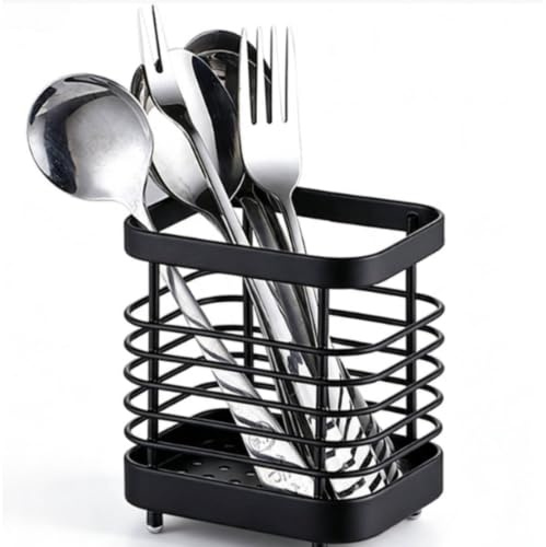 Range Couverts,Égouttoir à ustensiles en Acier Inoxydable,Couverts argenterie Support de Panier Organisateur Panier égouttoir Cuisine Porte Ustensiles Organiseurs Range Ustensiless Cuisine(S-Le Noir)
