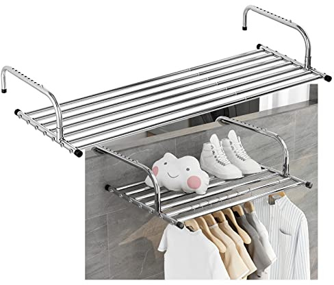 whalebee Wäscheständer Wäschehalter Wand Edelstahl Balkonwäschetrockner Ausziehbar, Bad Wandtrockner, Für Balkon Wäsche Kleiderschrank Küche Badezimmer Schlafzimmer, Klappbar Hängetrockner