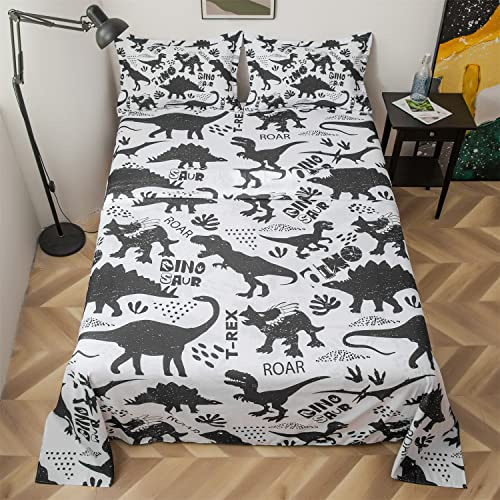 lishjekee 4 Pieces Dinosaurs Sheets Full for Boys Kids Black White Dinosaur Bedding Set T-Rex Dino Sheet Set Wild Animal Bed Sets with 1 Flat Sheet 1 Fitted Sheet 2 Pillowcases Home Decor