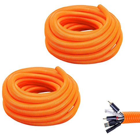 SKYPRO Split Loom Tubing Wire Conduit, Orange Corrugated Wire Tube Cable Protection Pipe Cable Tidy Tube for TV Cables, Electric Wire, Garden Lights (OD 10mm, 6 Meter)