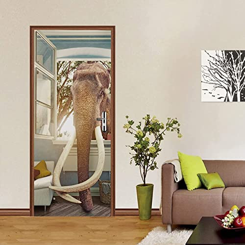 3D Türtapete Selbstklebend Türaufkleber - Tierelefant Aus Zerbrochenem Fenster - Türfolie Poster Premium Pvc Wasserfest Wandtattoo Für Schlafzimmer Wohnzimmer Tür Dekoration Tapete 90 X 200 Cm