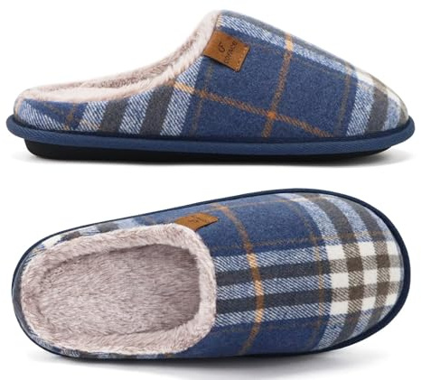 COFACE Zapatillas de Estar en Casa Hombre Tartán Invierno | Cálido Forro de Felpa Pantuflas Alta Densidad Espuma de Memoria Zapatos con Antideslizante Suela Tallas 40-49