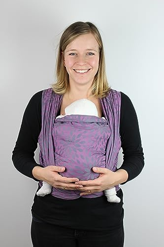 Babytragetuch aus 100% Bio-Baumwolle | Gr. 6 (470cm) | ab Geburt bis Ende der Tragezeit | diagonal elastisch gewebt | nachhaltig produzierte Garne | Flora Purple Grape