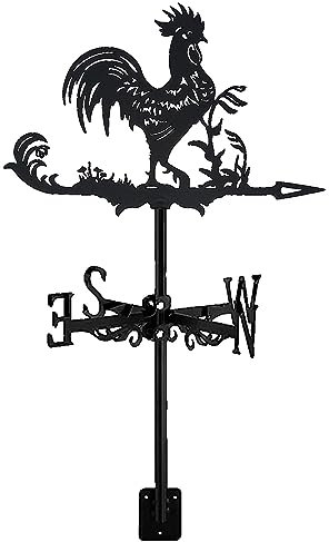 UZSPAC Wetterhahn für Garten Metall Schwarze Silhouette Design Hahn Form Wetterfahnen Gartendekoration für den Außenbereich Bauernhof Pavillon