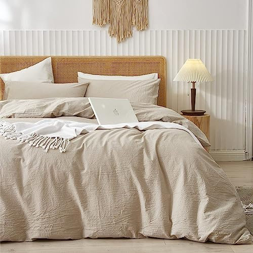 Sedefen Bettwäsche 135x200cm 4Teilig Baumwolle Renforce Beige Leinenfarbe Uni Unifarben Baumwollbettwäsche Set,2 Bettbezug und 2 Kissenbezug 80x80cm,mit Reißverschluss