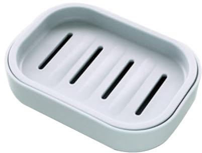 Seifenschale, blauer Kunststoff, doppelter Seifenhalter mit Drainage, für Badezimmer, Dusche und hält Seife trocken (quadratisch)
