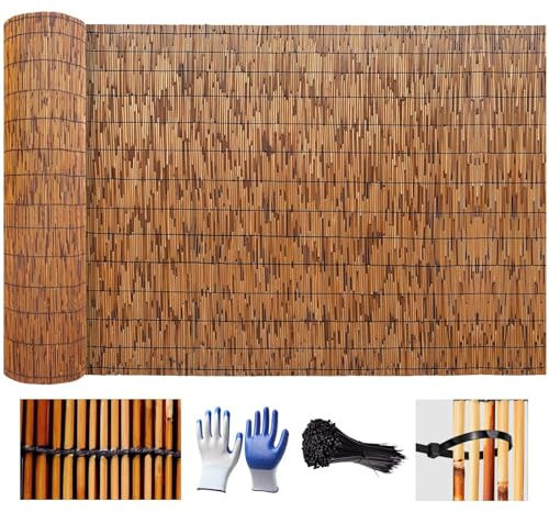 Ukkajovlex Panneau De Clôture Brise-Vue Balcon Brune Brise-Vue Bambou 100x500 90x400 80x600 120x180 180x180cm Clôture Brise-Vue Jardin Bois Toit Extérieur Bar Terrasse