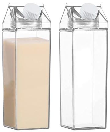 Tuxxjzm klar vattenflaska transparent mjölkbehållare, 500 ml/1 000 ml återanvändbar plastmjölklåda mjölkkartong vattenflaska dryck iste flaska mjölkflaskor för drycker dryckesjuice