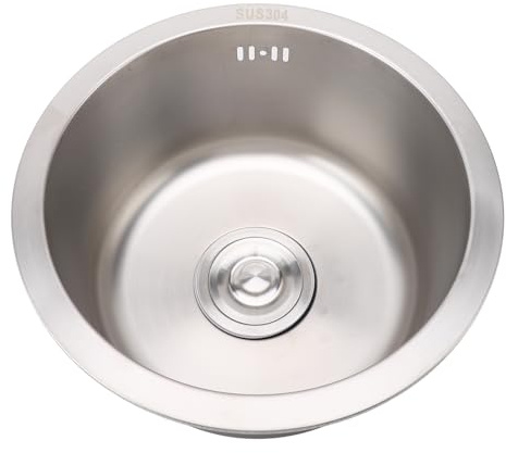 Lavello per, Lavello Rotondo da 14,2 in Acciaio Inossidabile, Lavello per Lavabo a Vasca Singola, Lavello per con Foro di Scarico, Anti-traboccamento