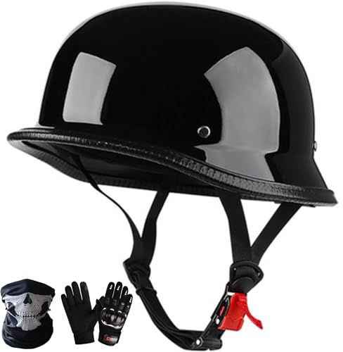 Casco De Motocicleta De Estilo Alemán Medio Casco De Motocicleta, Gorra De Calavera Medio Casco ECE Casco De Media Concha De Estilo Alemán Cascos para Hombres para Adultos