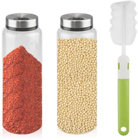 Cragmut 2 Pezzi 500ML Barattoli Spezie con Coperchi Rotanti, Contenitori Spezie Barattoli Porta Spezie con Copertura con 3 Tipi di Fori per Spezie o Erbe in Cucina o Grigliate All'aperto