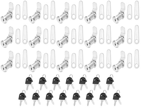 PATIKIL 1-1/8 Pollice Serrature Armadio con Chiave, 15pz Sostituzione Serratura a Camma Cilindro per Cassetto RV Carrello di Stoccaggio Cassetta Postale, Argento