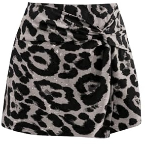 GORGLITTER Women's Leopard Twist Front Wrap Skorts High Waisted Straight Leg Casual Skirts Grey M