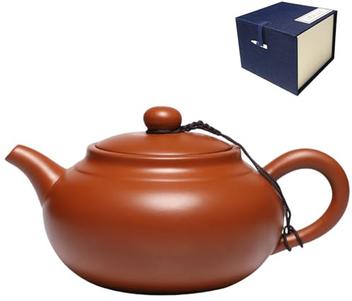 NIUKOMY Tetera Yixing Zisha de Arcilla Chino 400 ML, Marron Rouge | Kung fu théière con caja de regalo, hecha a mano,para té suelto como Pu'er, Da Hong Pao y otros tés, amantes del té