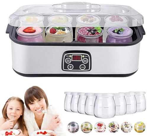 Probiotic Yogurt Motor, Yogurt Maker 36 Hour, Yogurt Maker with Adjustable Temperature & Time Control, Electric Yogurt Maker Machine with 8 Glass Jars, Multifunctional Home Yogurt Incubator