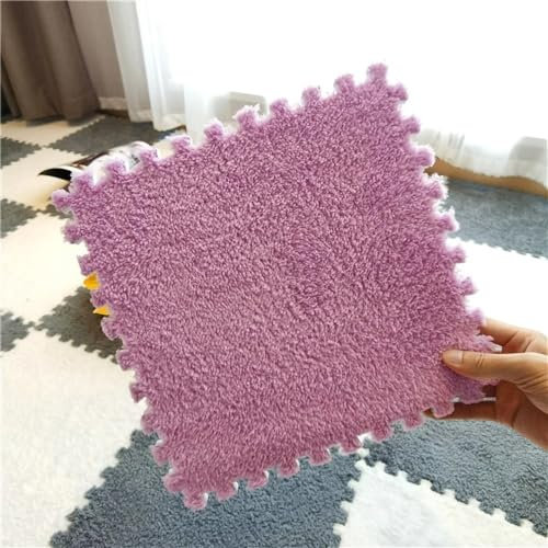 PVYGDXYI 10 Schaumstoff-Teppichfliesen für flauschige Schaumstoffböden, ineinandergreifende quadratische Teppichfliesen, flauschige Spielmatte, weiche Klettermatte für zu Hause (hellviolett)