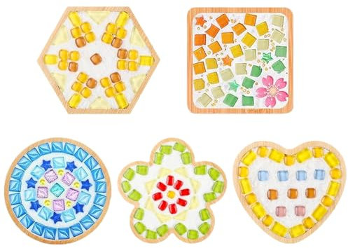 ZYEKIU 5 Pezzi Sottobicchieri Legno, Sottopentola Legno Fai Da Te, Kit Sottobicchiere Mosaico Manuale, Vassoio Piccolo Bambu Creatività per Tazze Bicchieri da Vino Vasi Decorazioni per la Casa